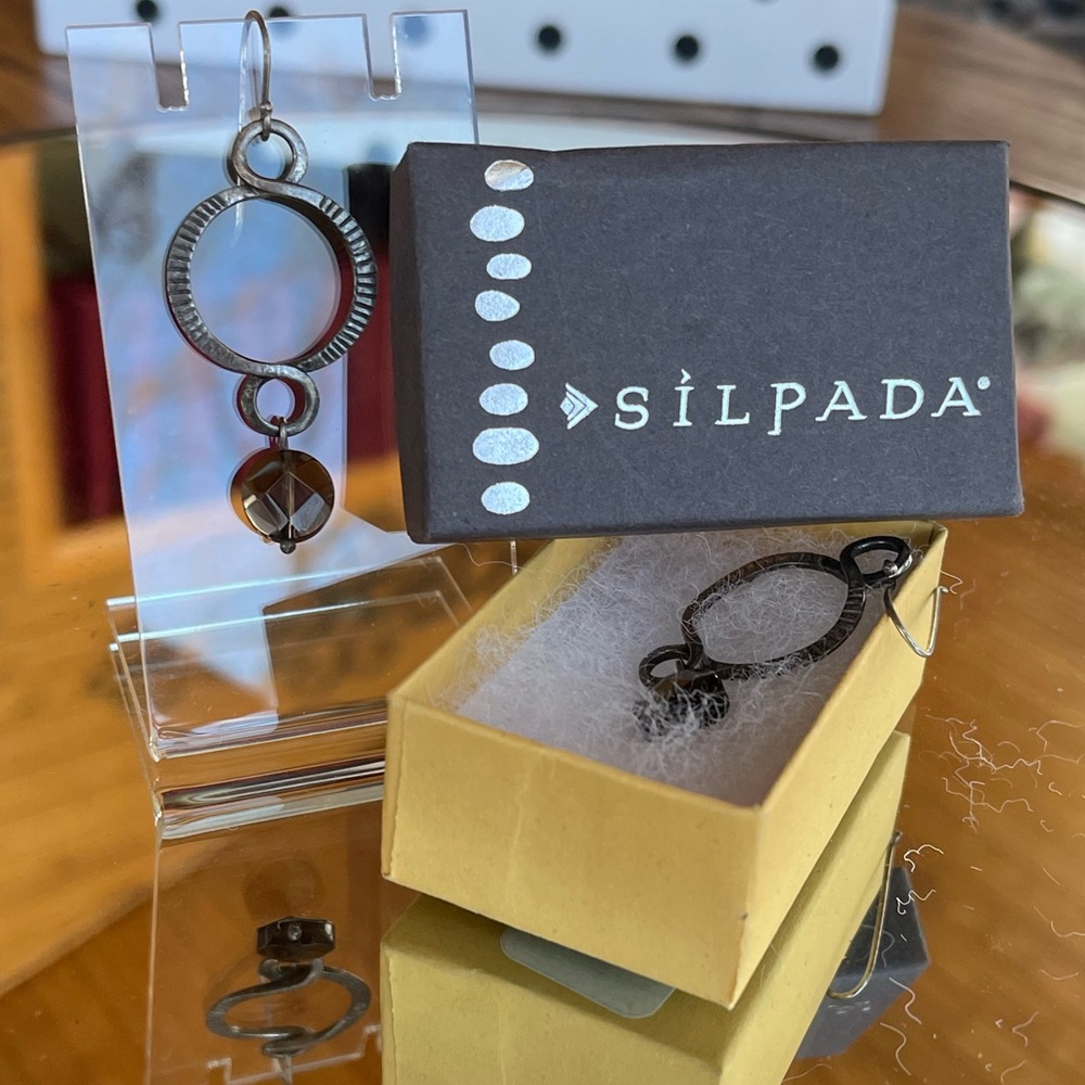 Signed Silpada 925 Sterling Silver Faceted Smoky Quartz Drop Earrings